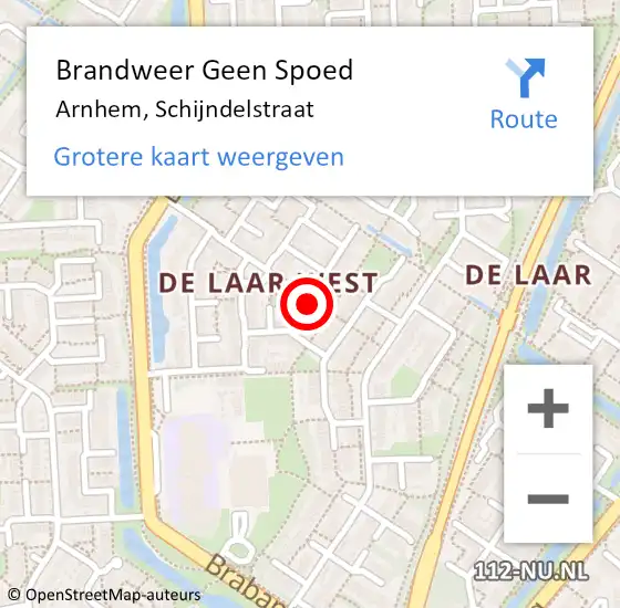 Locatie op kaart van de 112 melding: Brandweer Geen Spoed Naar Arnhem, Schijndelstraat op 20 april 2021 11:21