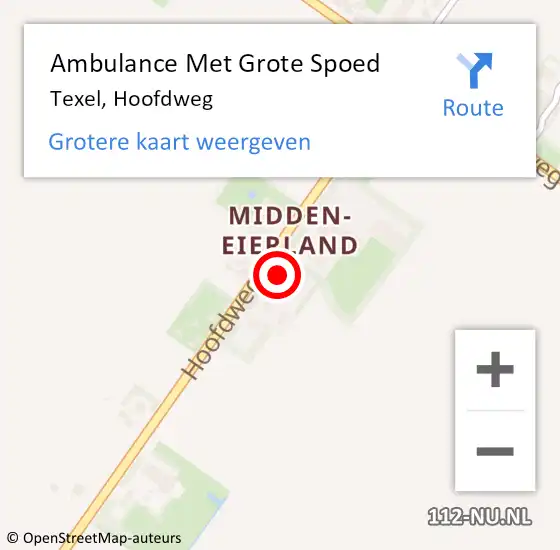 Locatie op kaart van de 112 melding: Ambulance Met Grote Spoed Naar Texel, Hoofdweg op 8 juni 2014 12:04