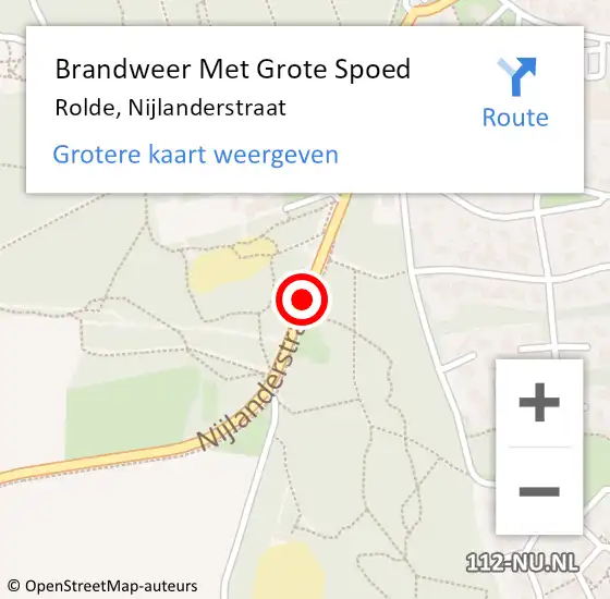 Locatie op kaart van de 112 melding: Brandweer Met Grote Spoed Naar Rolde, Nijlanderstraat op 20 april 2021 13:05