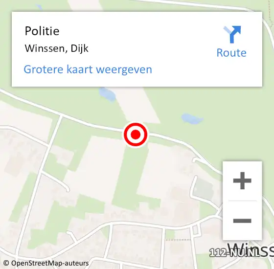 Locatie op kaart van de 112 melding: Politie Winssen, Dijk op 20 april 2021 14:14