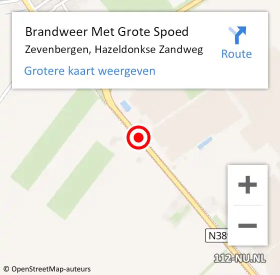 Locatie op kaart van de 112 melding: Brandweer Met Grote Spoed Naar Zevenbergen, Hazeldonkse Zandweg op 20 april 2021 15:07