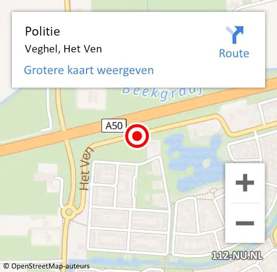 Locatie op kaart van de 112 melding: Politie Veghel, Het Ven op 20 april 2021 16:13