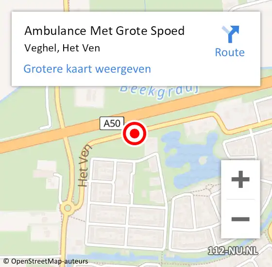 Locatie op kaart van de 112 melding: Ambulance Met Grote Spoed Naar Veghel, Het Ven op 20 april 2021 16:15