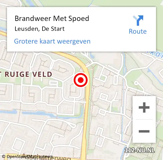 Locatie op kaart van de 112 melding: Brandweer Met Spoed Naar Leusden, De Start op 20 april 2021 22:37