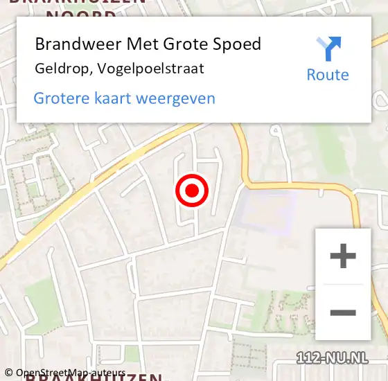 Locatie op kaart van de 112 melding: Brandweer Met Grote Spoed Naar Geldrop, Vogelpoelstraat op 20 april 2021 22:50