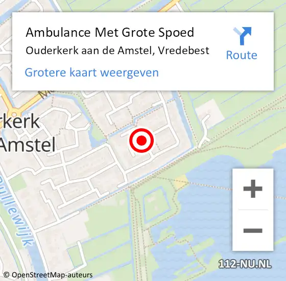 Locatie op kaart van de 112 melding: Ambulance Met Grote Spoed Naar Ouderkerk aan de Amstel, Vredebest op 20 april 2021 23:28