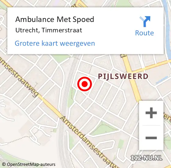 Locatie op kaart van de 112 melding: Ambulance Met Spoed Naar Utrecht, Timmerstraat op 8 juni 2014 13:17