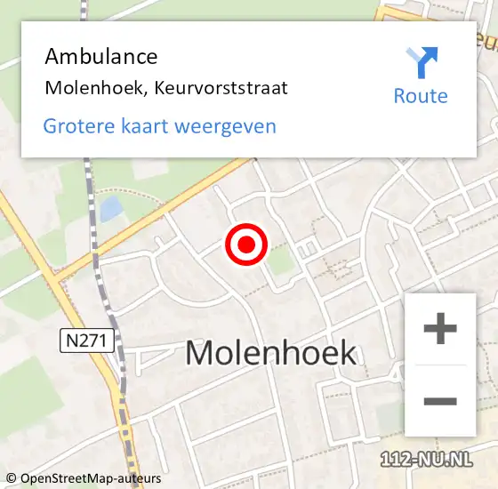 Locatie op kaart van de 112 melding: Ambulance Molenhoek, Keurvorststraat op 21 april 2021 01:26