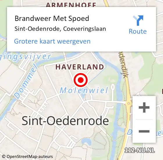Locatie op kaart van de 112 melding: Brandweer Met Spoed Naar Sint-Oedenrode, Coeveringslaan op 21 april 2021 07:42
