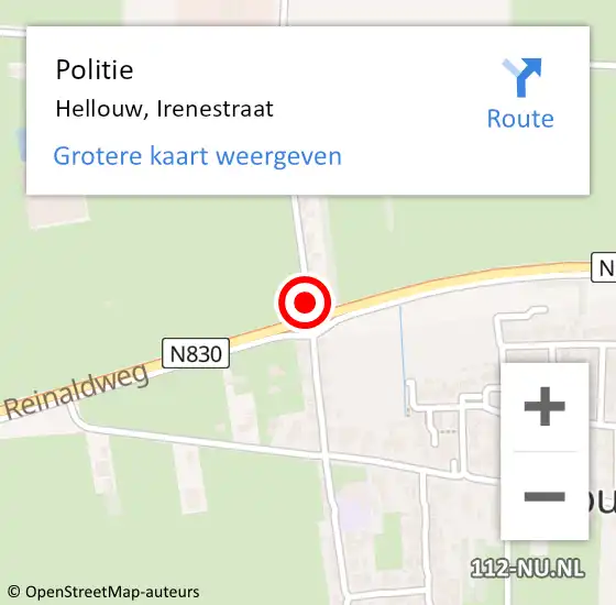 Locatie op kaart van de 112 melding: Politie Hellouw, Irenestraat op 21 april 2021 08:21