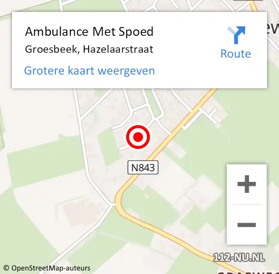 Locatie op kaart van de 112 melding: Ambulance Met Spoed Naar Groesbeek, Hazelaarstraat op 21 april 2021 08:24