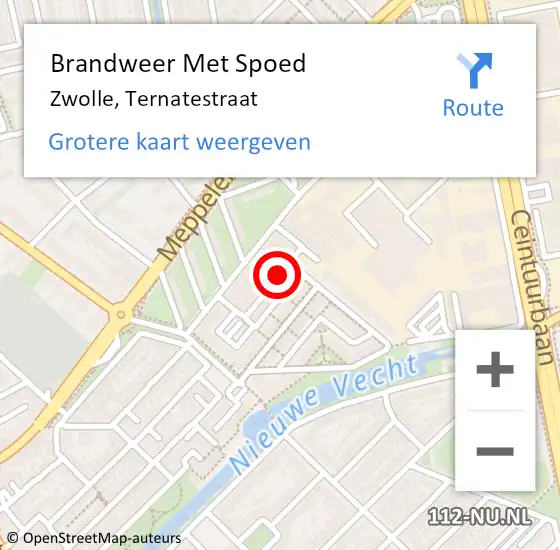 Locatie op kaart van de 112 melding: Brandweer Met Spoed Naar Zwolle, Ternatestraat op 21 april 2021 08:26