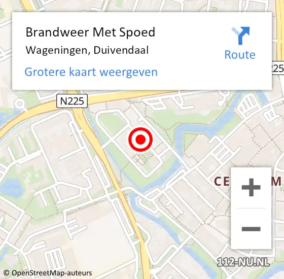 Locatie op kaart van de 112 melding: Brandweer Met Spoed Naar Wageningen, Duivendaal op 21 april 2021 10:24