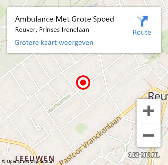 Locatie op kaart van de 112 melding: Ambulance Met Grote Spoed Naar Reuver, Prinses Irenelaan op 8 juni 2014 14:09