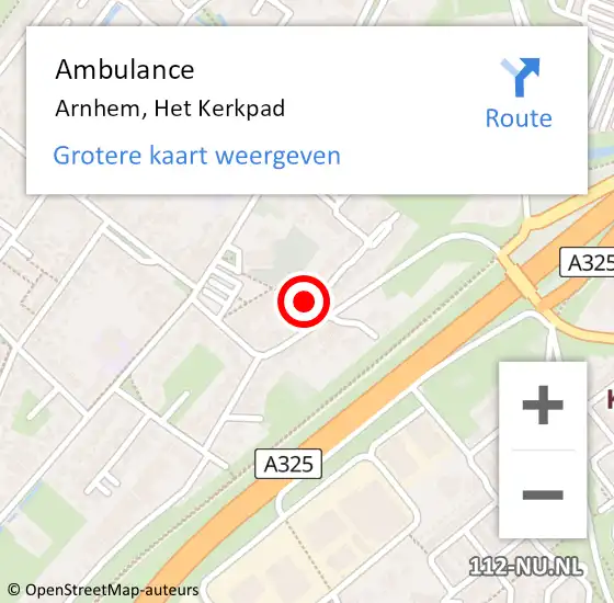 Locatie op kaart van de 112 melding: Ambulance Arnhem, Het Kerkpad op 21 april 2021 13:56