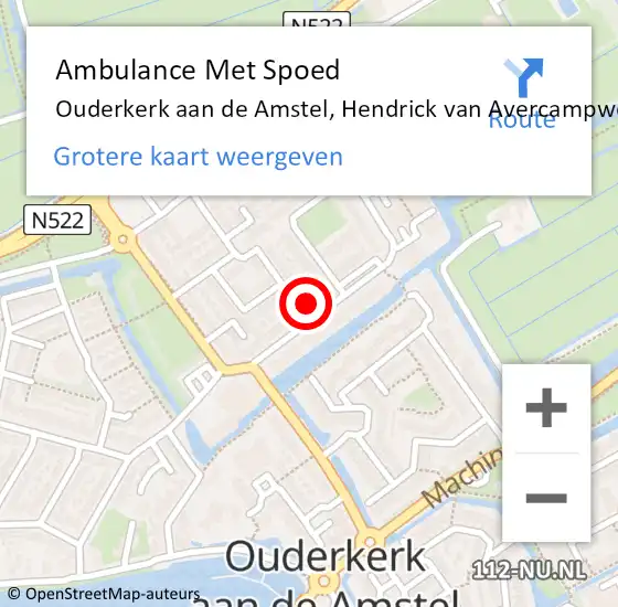 Locatie op kaart van de 112 melding: Ambulance Met Spoed Naar Ouderkerk aan de Amstel, Hendrick van Avercampweg op 21 april 2021 14:21