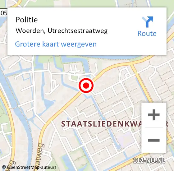 Locatie op kaart van de 112 melding: Politie Woerden, Utrechtsestraatweg op 21 april 2021 14:24