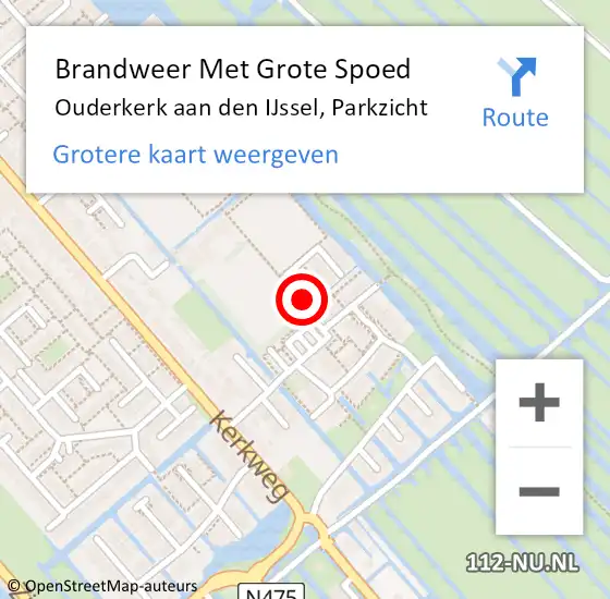 Locatie op kaart van de 112 melding: Brandweer Met Grote Spoed Naar Ouderkerk aan den IJssel, Parkzicht op 8 juni 2014 14:38