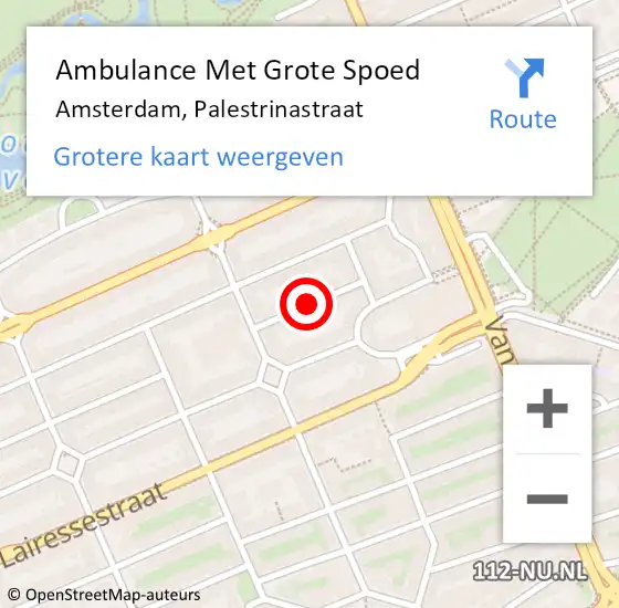 Locatie op kaart van de 112 melding: Ambulance Met Grote Spoed Naar Amsterdam, Palestrinastraat op 21 april 2021 19:29