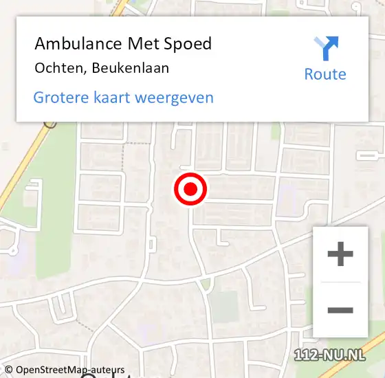 Locatie op kaart van de 112 melding: Ambulance Met Spoed Naar Ochten, Beukenlaan op 21 april 2021 19:52