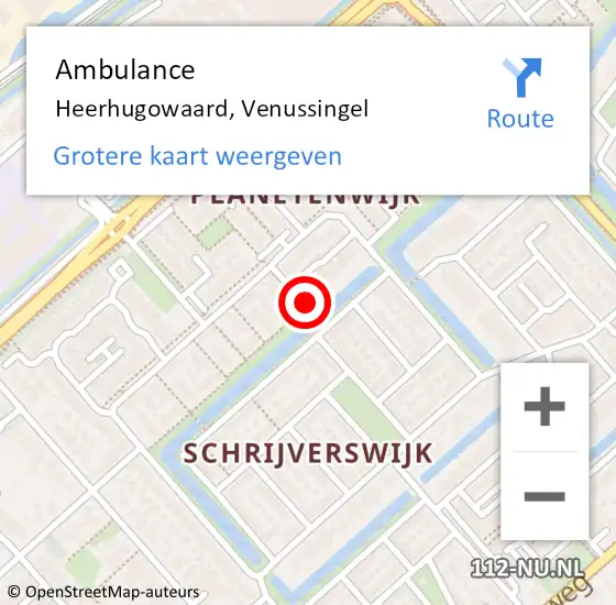 Locatie op kaart van de 112 melding: Ambulance Heerhugowaard, Venussingel op 21 april 2021 21:04