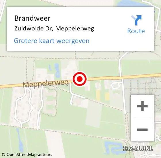 Locatie op kaart van de 112 melding: Brandweer Zuidwolde Dr, Meppelerweg op 22 april 2021 01:07