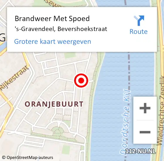 Locatie op kaart van de 112 melding: Brandweer Met Spoed Naar 's-Gravendeel, Bevershoekstraat op 22 april 2021 01:49