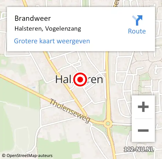 Locatie op kaart van de 112 melding: Brandweer Halsteren, Vogelenzang op 22 april 2021 05:29