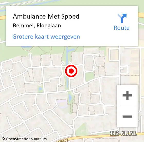 Locatie op kaart van de 112 melding: Ambulance Met Spoed Naar Bemmel, Ploeglaan op 22 april 2021 05:53