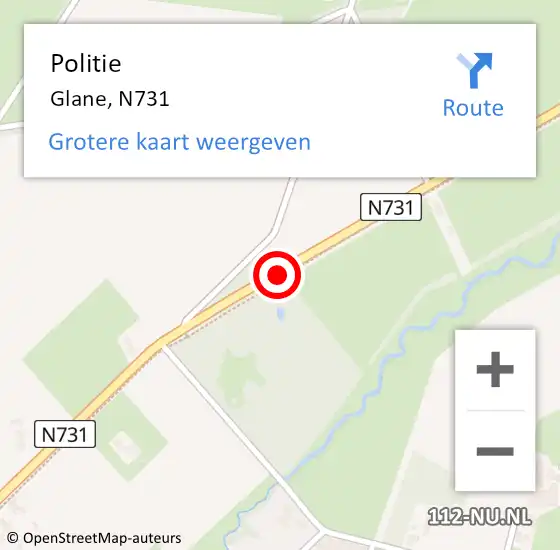 Locatie op kaart van de 112 melding: Politie Glane, N731 op 22 april 2021 08:19