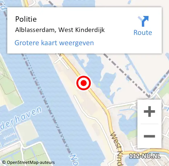 Locatie op kaart van de 112 melding: Politie Alblasserdam, West Kinderdijk op 22 april 2021 08:34