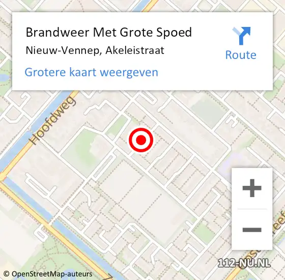 Locatie op kaart van de 112 melding: Brandweer Met Grote Spoed Naar Nieuw-Vennep, Akeleistraat op 22 april 2021 08:45