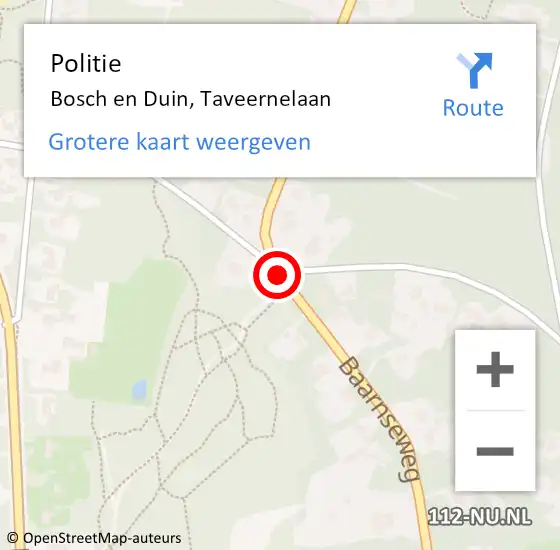 Locatie op kaart van de 112 melding: Politie Bosch en Duin, Taveernelaan op 22 april 2021 14:40