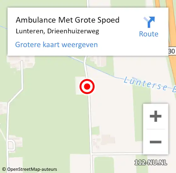 Locatie op kaart van de 112 melding: Ambulance Met Grote Spoed Naar Lunteren, Drieenhuizerweg op 22 april 2021 14:51