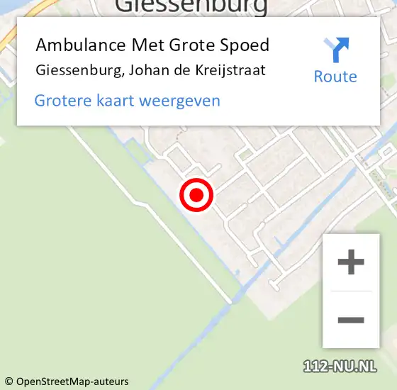 Locatie op kaart van de 112 melding: Ambulance Met Grote Spoed Naar Giessenburg, Johan de Kreijstraat op 22 april 2021 15:58