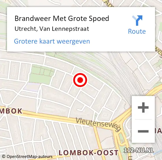 Locatie op kaart van de 112 melding: Brandweer Met Grote Spoed Naar Utrecht, Van Lennepstraat op 22 april 2021 16:13