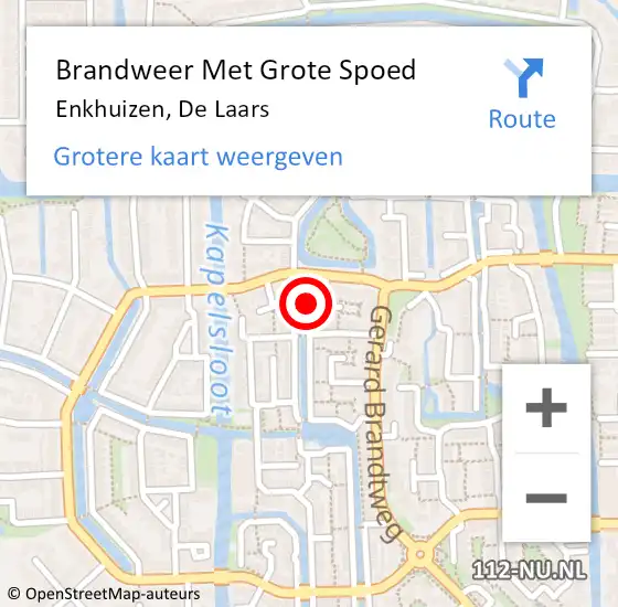 Locatie op kaart van de 112 melding: Brandweer Met Grote Spoed Naar Enkhuizen, De Laars op 22 april 2021 16:17