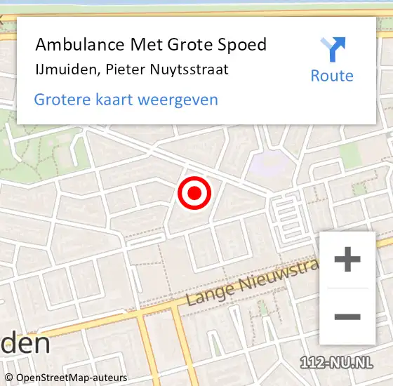 Locatie op kaart van de 112 melding: Ambulance Met Grote Spoed Naar IJmuiden, Pieter Nuytsstraat op 22 april 2021 16:29