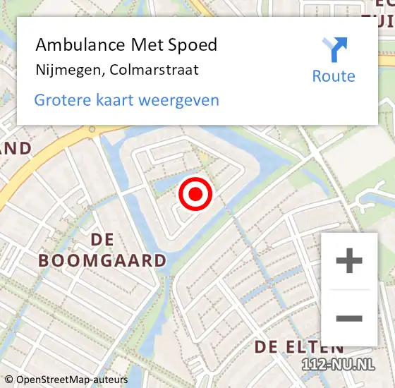 Locatie op kaart van de 112 melding: Ambulance Met Spoed Naar Nijmegen, Colmarstraat op 22 april 2021 16:34