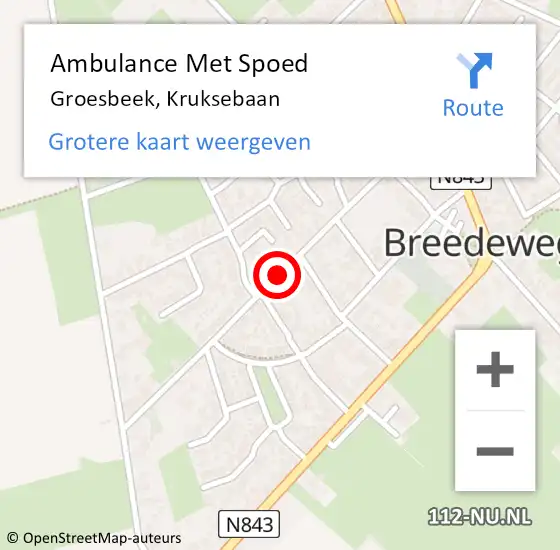 Locatie op kaart van de 112 melding: Ambulance Met Spoed Naar Groesbeek, Kruksebaan op 22 april 2021 16:58