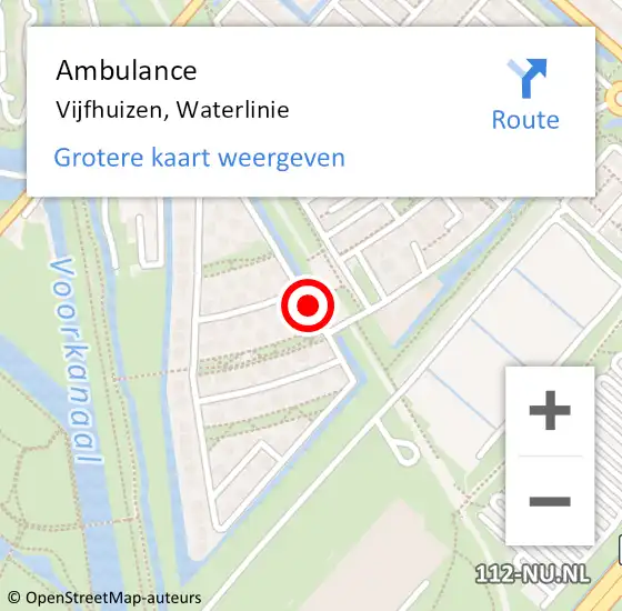 Locatie op kaart van de 112 melding: Ambulance Vijfhuizen, Waterlinie op 22 april 2021 18:07