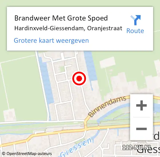 Locatie op kaart van de 112 melding: Brandweer Met Grote Spoed Naar Hardinxveld-Giessendam, Oranjestraat op 22 april 2021 18:34