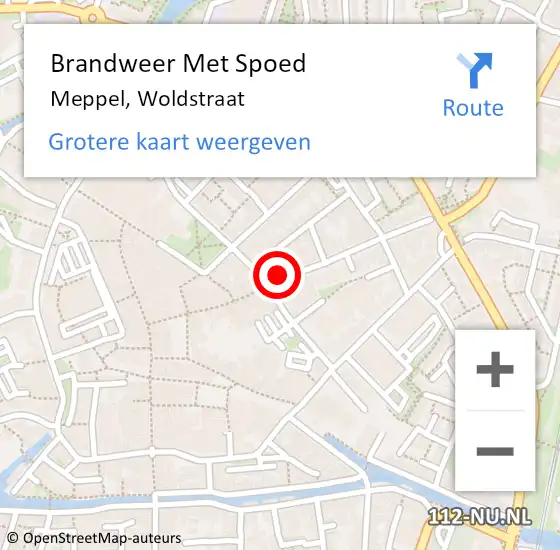 Locatie op kaart van de 112 melding: Brandweer Met Spoed Naar Meppel, Woldstraat op 22 april 2021 18:57