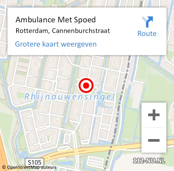 Locatie op kaart van de 112 melding: Ambulance Met Spoed Naar Rotterdam, Cannenburchstraat op 22 april 2021 20:55
