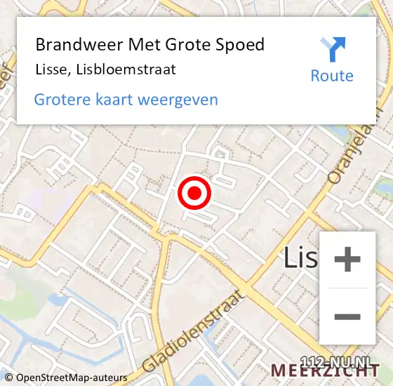 Locatie op kaart van de 112 melding: Brandweer Met Grote Spoed Naar Lisse, Lisbloemstraat op 22 april 2021 22:01