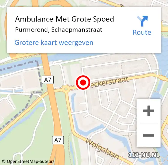 Locatie op kaart van de 112 melding: Ambulance Met Grote Spoed Naar Purmerend, Schaepmanstraat op 23 april 2021 03:23