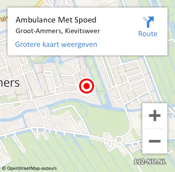 Locatie op kaart van de 112 melding: Ambulance Met Spoed Naar Groot-Ammers, Kievitsweer op 23 april 2021 06:29