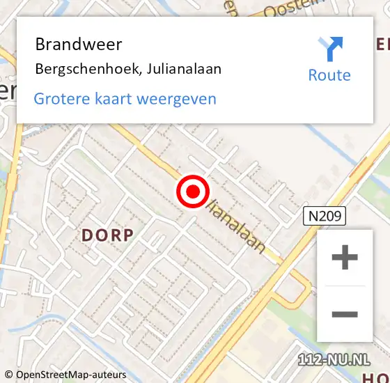 Locatie op kaart van de 112 melding: Brandweer Bergschenhoek, Julianalaan op 23 april 2021 08:24