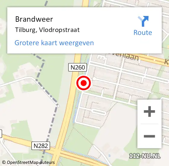 Locatie op kaart van de 112 melding: Brandweer Tilburg, Vlodropstraat op 23 april 2021 09:15