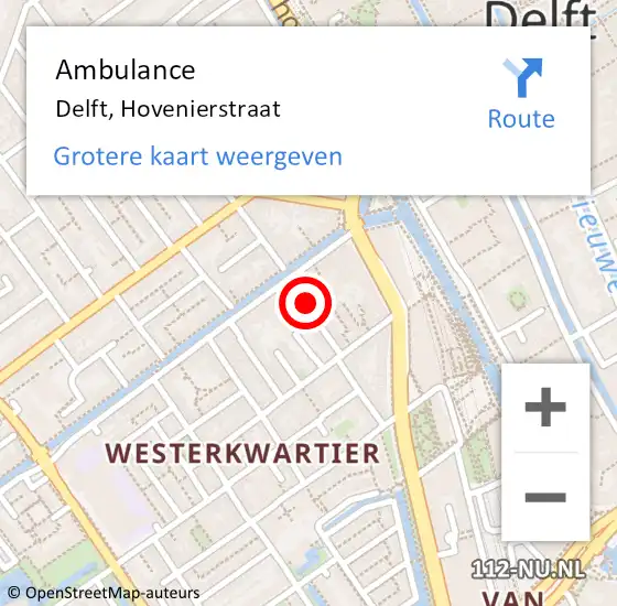 Locatie op kaart van de 112 melding: Ambulance Delft, Hovenierstraat op 23 april 2021 09:29
